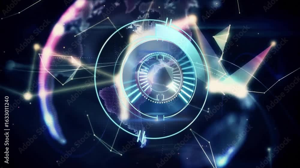 Aufkleber opening void revealing 3d interface materializing rotating rings around globe, visualizing network