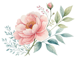 Beautiful flower bouquet painting isolated on a white background.