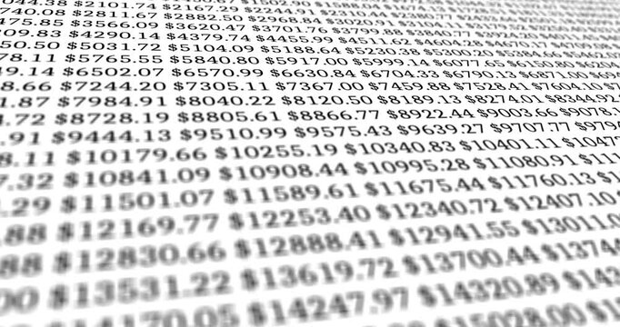 Vertical scroll design of fake black bank numbers running on a white background with camera movements and blurs
