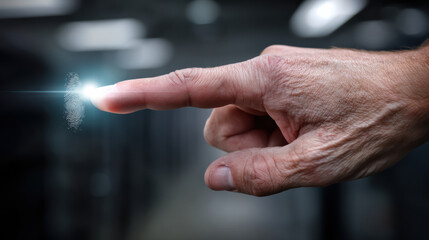 Fingerprint scanning technology with glowing light on finger