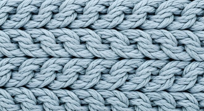 A close-up of a textured knitted blanket in a light blue color - Powered by Adobe