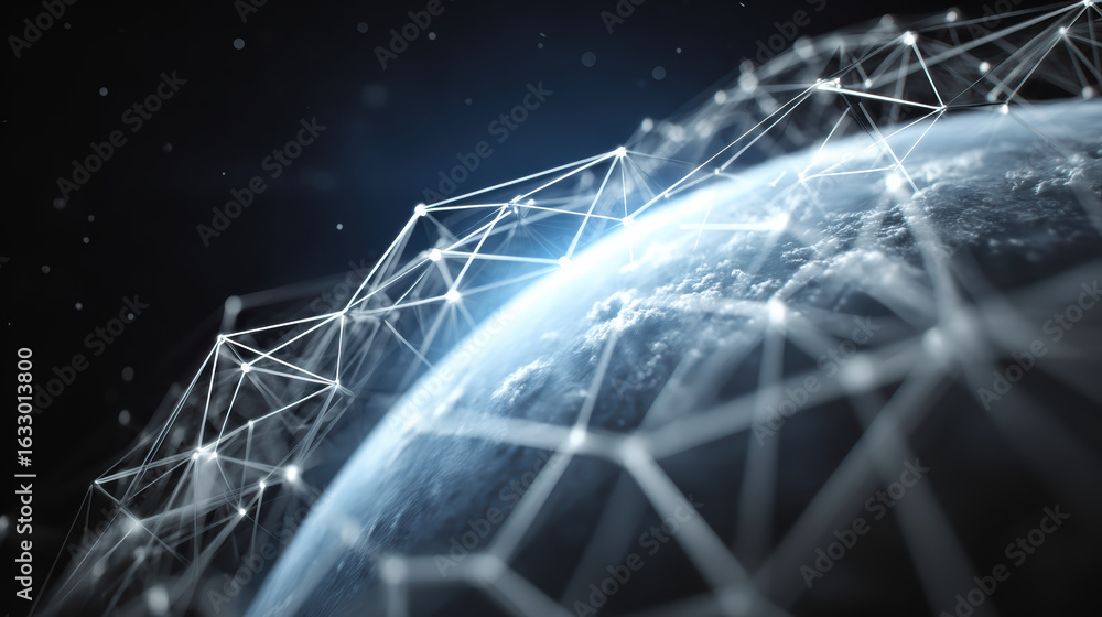 Poster global network connection concept with big data visualization