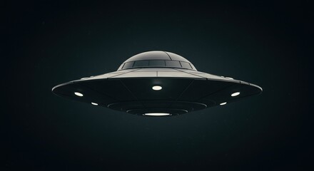 Sleek Silver Flying Saucer Glowing Against Dark Sky Backdrop