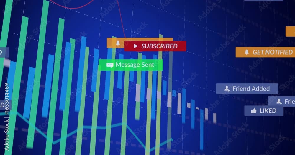 Poster on start bars sliding in forming chart while ui overlays popping up showing user engagement fading