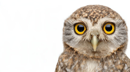 Fototapeta premium Owl with bright yellow eyes looking curious and alert