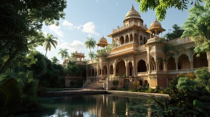Obraz premium Serene Oasis: Architectural Marvel in Lush Tropical Paradise