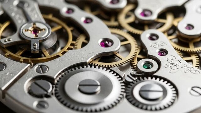 Close-up shot showcasing the intricate internal workings of a mechanical watch.