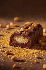 Chocolate Candy with Golden Background. Luxurious photo of chocolate candy on a sparkling gold background, ideal for dessert ads or festive designs.