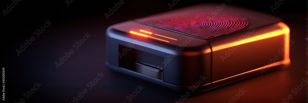 Poster high-tech device illuminated in dark surroundings showcasing sleek design and modern functionality f