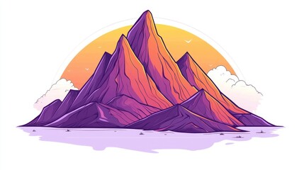 Colorful mountain range sunset landscape illustration