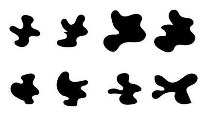 Abstract fluid black blob shape vector set. Collection of amoeba abstract forms for design and paint. ideal for backgrounds, wallpapers, and social media posts. Vector illustration