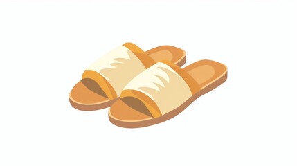 Obraz premium Cartoon illustration of a pair of light beige and tan-colored flip-flops