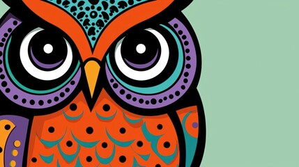 Colorful Cartoon Owl Close-up; Decorative Style; Flat Design; Possible Use Children's Book Illustration