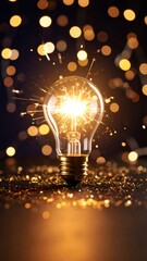 Illuminated lightbulb amidst sparkling bokeh