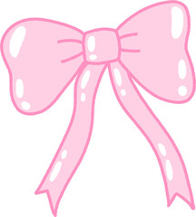 Soft Pink Pastel Ribbon Bow – Hand Drawn Glossy Cute Bow Clipart