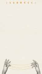 Hands illustration, moon border, aesthetic phone wallpaper