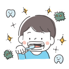 Illustration of a boy brushing his teeth