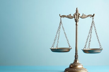 Classic balance scale symbolizing justice and fairness against a clean blue background