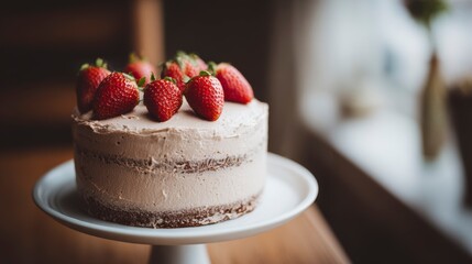 Delicious Chocolate Cake Topped with Fresh Strawberries Perfect for Celebrations and Special Occasions, Showcasing a Tempting Dessert Scene