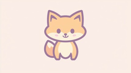 Obraz premium Cute cartoon fox, pastel colors, simple design, digital art, for kids, or social media, background