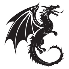 Naklejka premium Majestic black silhouette dragon with spiked wings in a dynamic pouncing pose