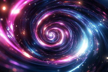 Obraz premium Vivid spiral vortex of light and color with cosmic energy and stars creating a mesmerizing galactic tunnel effect