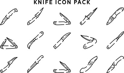 Knife Icon Pack Featuring Various Blade Styles in Line Art
