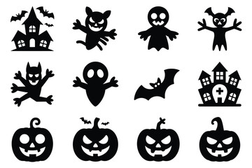 Fototapeta premium Vector art of set of halloween silhouettes isolated on white background vector illustration
