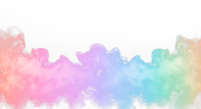Colorful pale pastel rainbow smoke swirls shapes transparent PNG, isolated background. Misty vapor effect, abstract design element