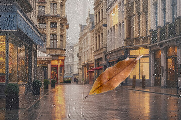 Europe city with rain effect