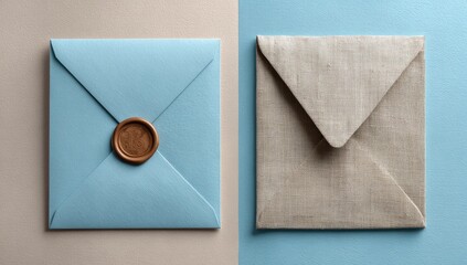 Two sealed envelopes, stationery, studio, background, invitation