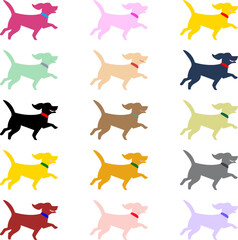 Colorful Smiling Dog Icon Set – 15 Variations with Collars and Tongues