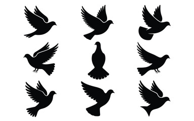 Vector art of set of doves isolated on white background, a symbol of peace and freedom in the sky
