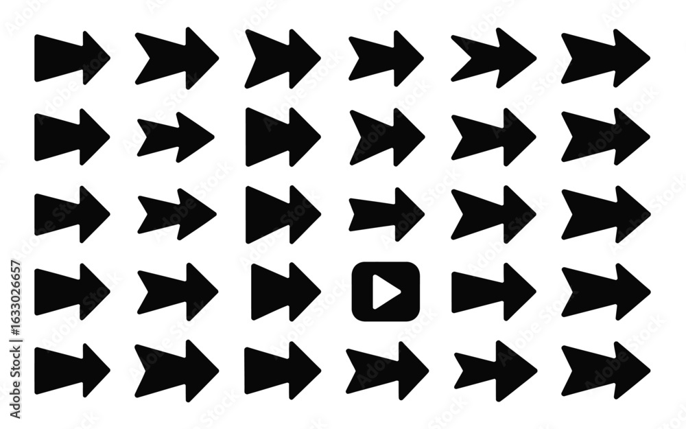 Poster vector art of set of various arrow shapes pointing to the right direction isolated on white backgrou