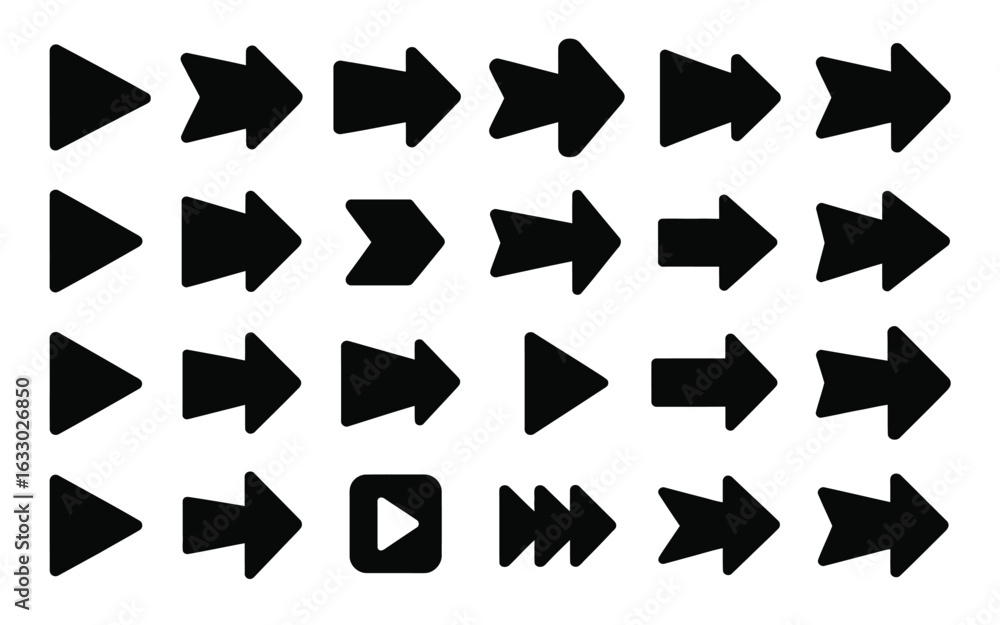 Aufkleber vector art of black arrow icon set isolated on white background for web design and development