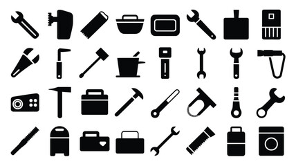 Vector art of set of different tools isolated on white background for repair, construction and industry