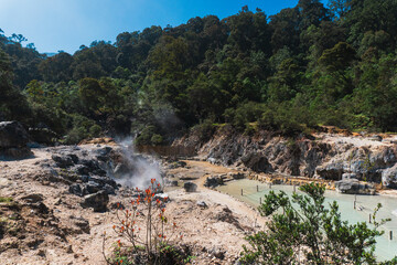Hot Springs inside crater of volcano, Kawah Cibuni (Rengganis), Ciwidey, Bandung, Indonesia