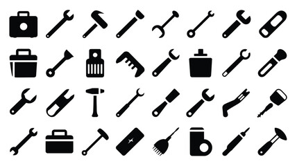 Vector art of collection of various hand tools isolated on white background for repair and construction work