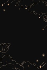 Black frame background, simple gold celestial line art design