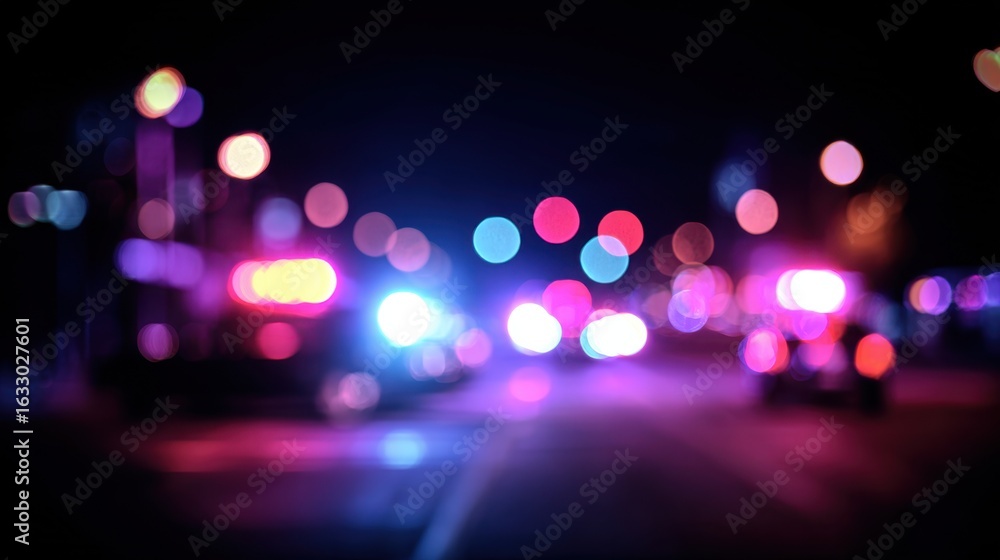 Poster vibrant bokeh lights illuminate a nighttime scene, creating an abstract and colorful display of city