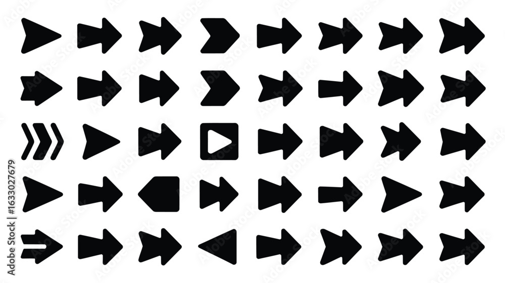 Poster vector art of collection of various arrow shapes isolated on white background for web design and use