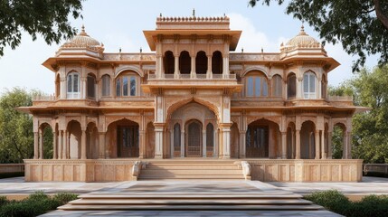 Fototapeta premium Magnificent Rajasthani Palace: Architectural Marvel in Sandstone