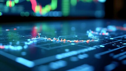 Close-up view of a digital financial chart displaying market trends and data analysis on a screen - Powered by Adobe