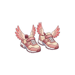 Cool Pink Sneakers with Wings – Fantasy Style Flying Running Shoes Illustration