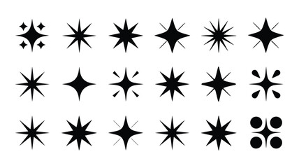 Vector art of collection of various sparkle star shapes isolated on white background for decorative design