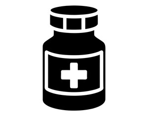 Obraz premium Vector art of a black and white medicine bottle with a cross symbol, isolated on white background