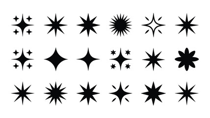 Vector art of collection of various star shapes and sparkles isolated on white background for design use