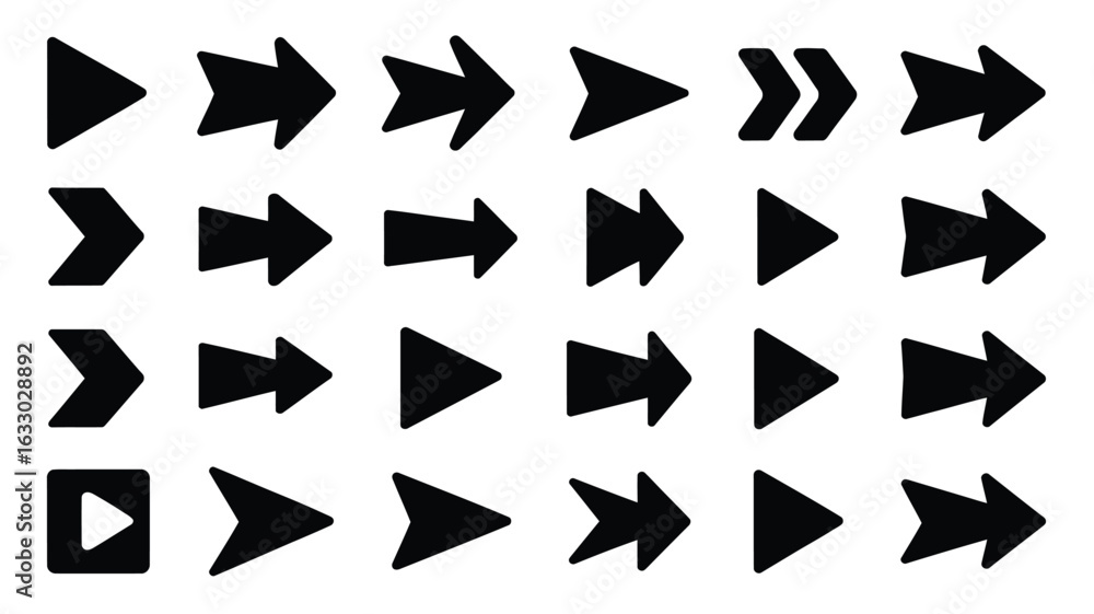 Poster vector art of collection of various arrow shapes isolated on white background for web design and int