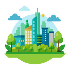 Obraz premium Clean City Skyline with Trees and Recycling Symbols Vector