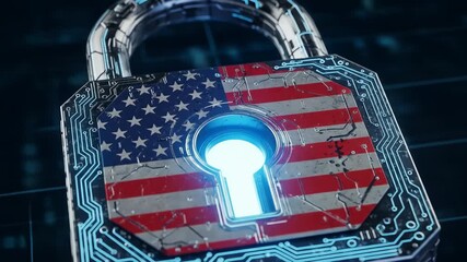 A digital padlock featuring the American flag, symbolizing cybersecurity and data protection. - Powered by Adobe
